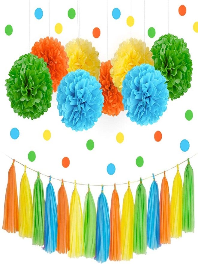 IGUO Monster Bash Party Decorations - 30Pcs Yellow Blue Green Orange Tissue Pom Poms Monster Party Favors 1st Birthday Supplies Paper Tassel Garland for Girls Boys Baby Shower Kids Party Supplies - Image 1